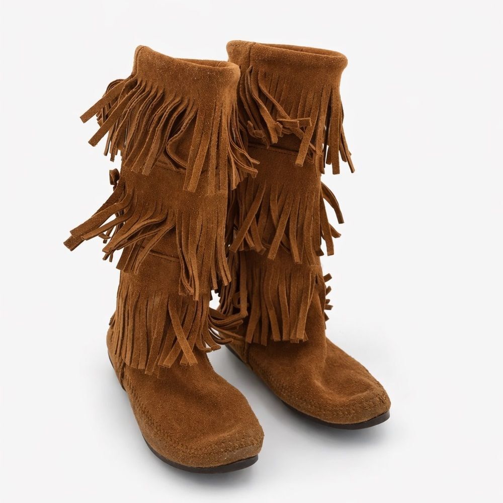 Minnetonka Brown Suede Fringe Moccasin Boots